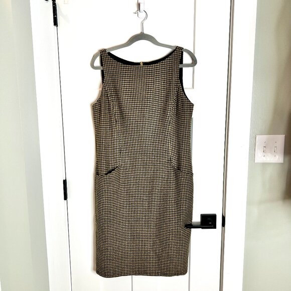 Lauren Ralph Lauren Black Tan Houndstooth Wool Blend Sheath Dress Academia 14 - Picture 1 of 5
